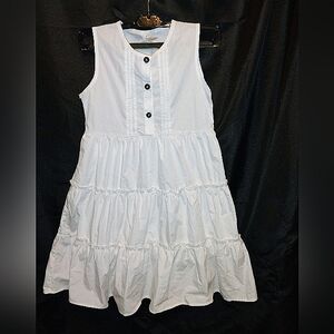 Girls White Tiered Ruffle Sleeveless Button Front Dress Size 12 Cottagecore